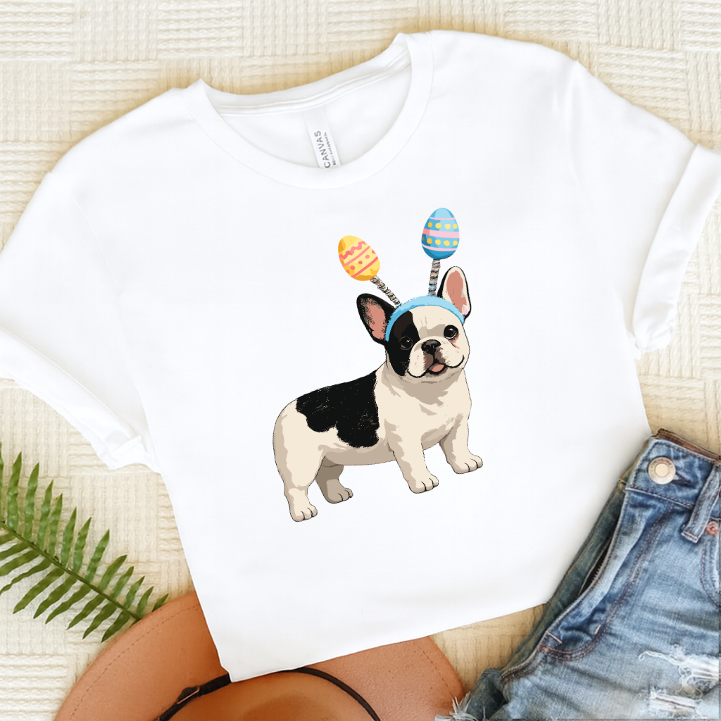 Piebald Frenchie Funny Easter Eggs Unisex TShirt White