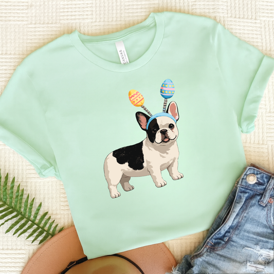 Piebald Frenchie Funny Easter Eggs Unisex TShirt Heather Mint