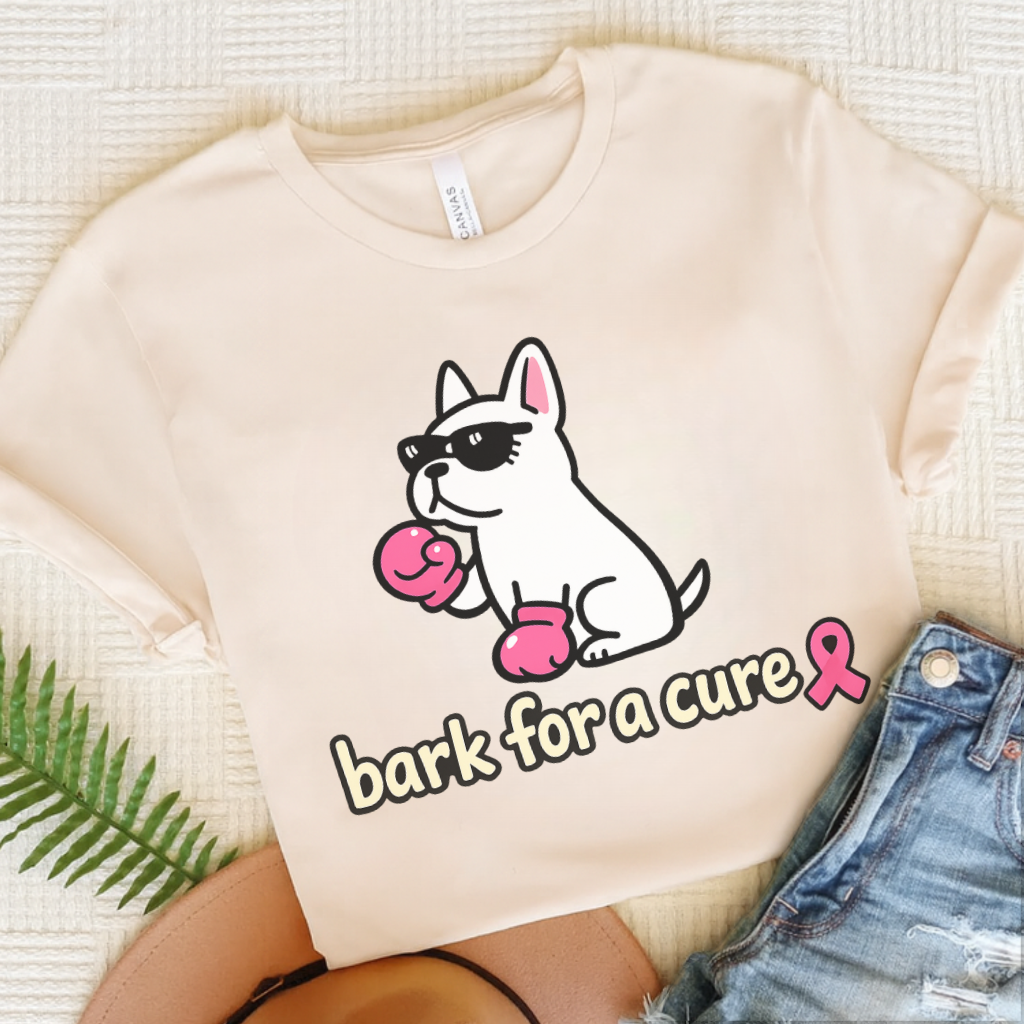White French Bulldog Fight Cancer Unisex TShirt Natural