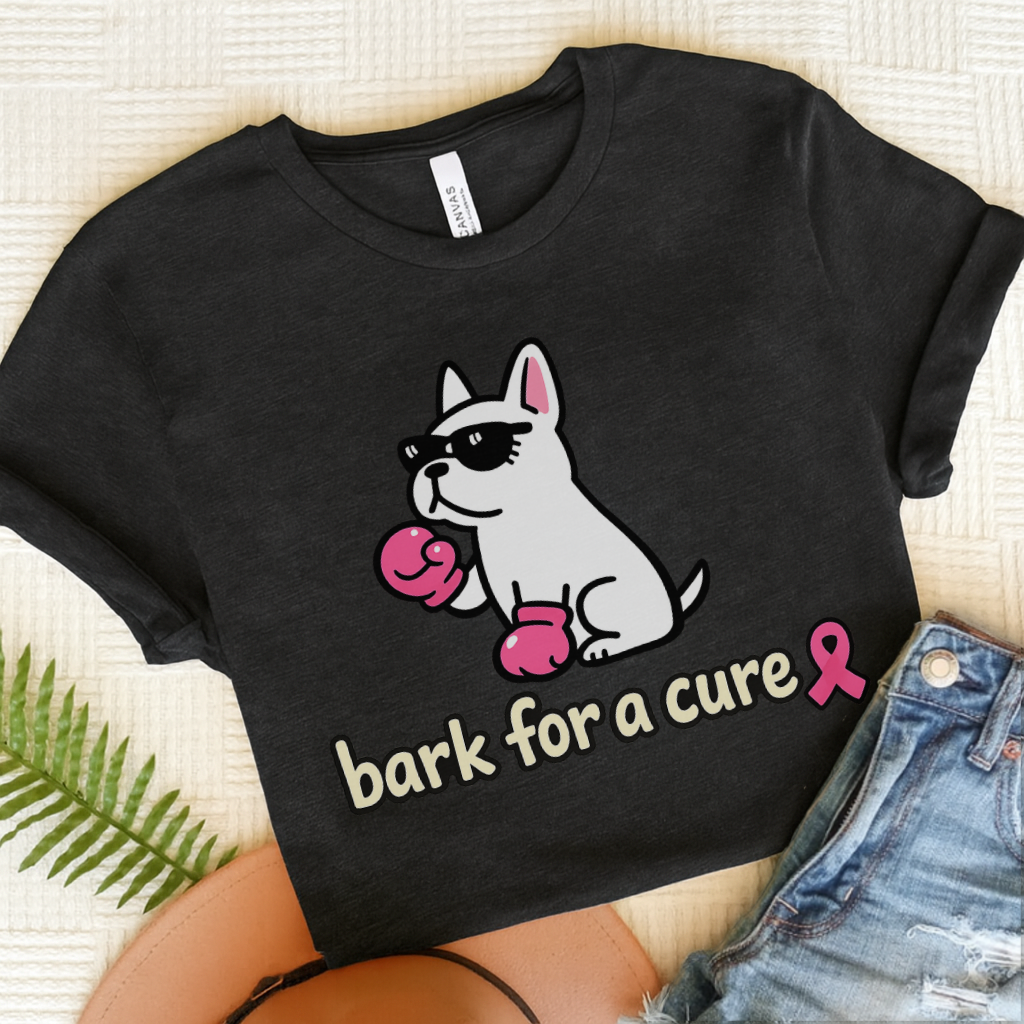 White French Bulldog Fight Cancer Unisex TShirt Dark Grey Heather