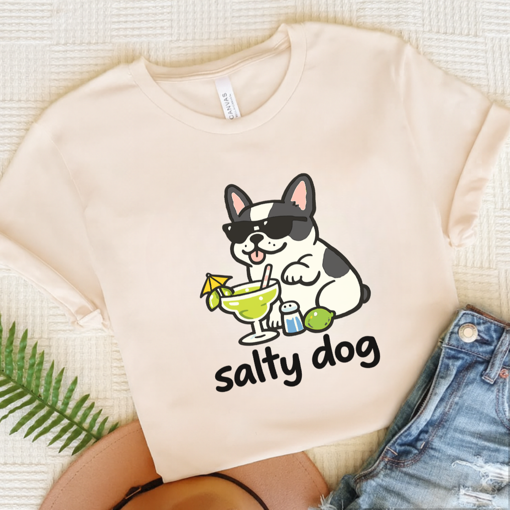Piebald French Bulldog Salty Dog Vacation Unisex TShirt Natural