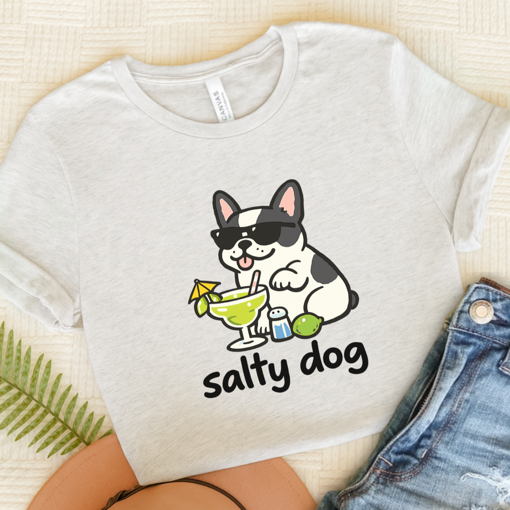 Piebald French Bulldog Salty Dog Vacation Unisex TShirt Ash