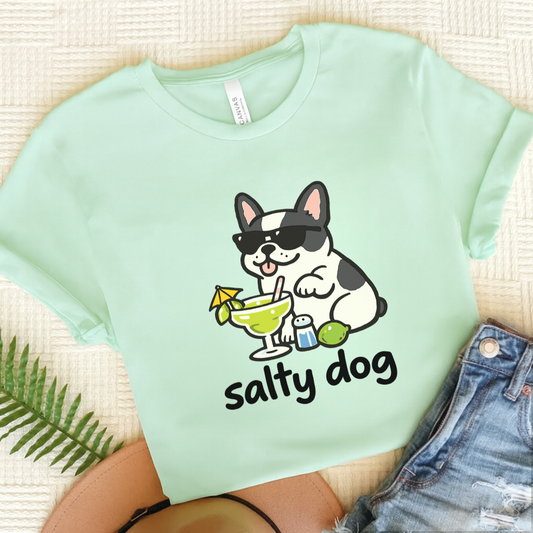 Piebald French Bulldog Salty Dog Vacation Unisex TShirt Heather Mint
