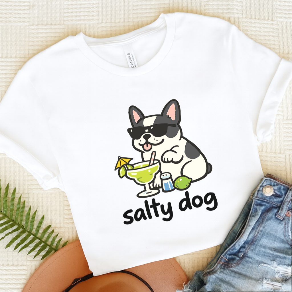 Piebald French Bulldog Salty Dog Vacation Unisex TShirt White