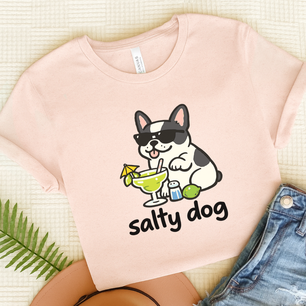 Piebald French Bulldog Salty Dog Vacation Unisex TShirt Soft Pink