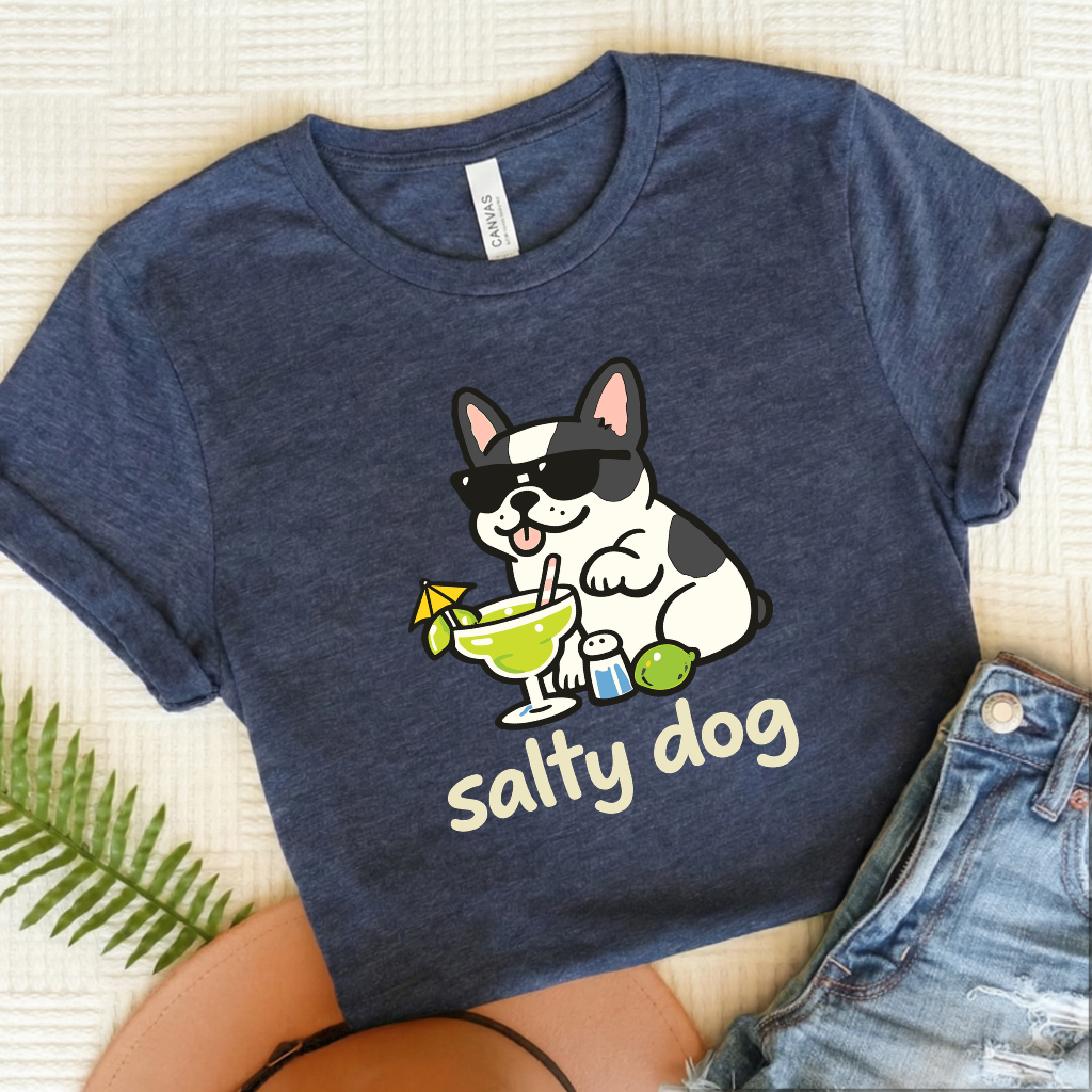 Piebald French Bulldog Salty Dog Vacation Unisex TShirt Heather Navy