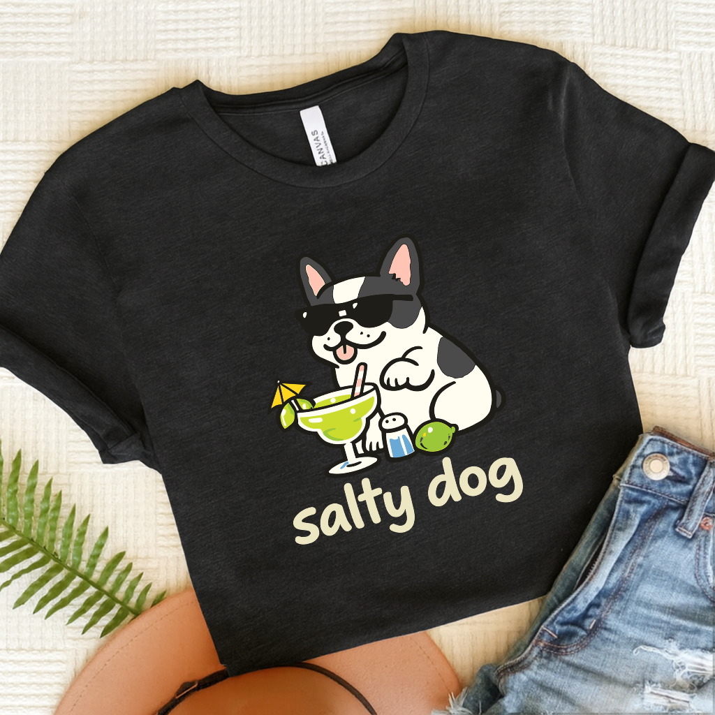Piebald French Bulldog Salty Dog Vacation Unisex TShirt Dark Grey Heather