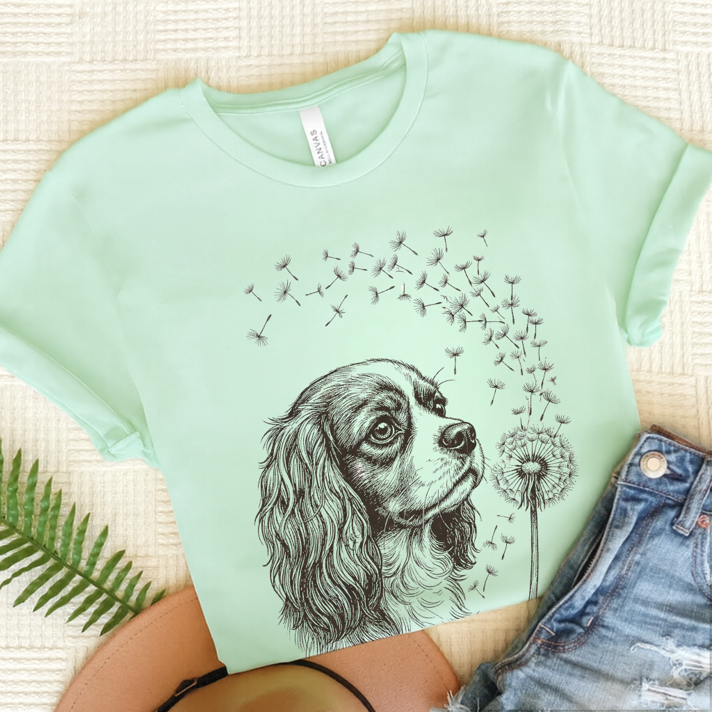 Cavalier Dandelion Gardening Unisex TShirt Heather Mint