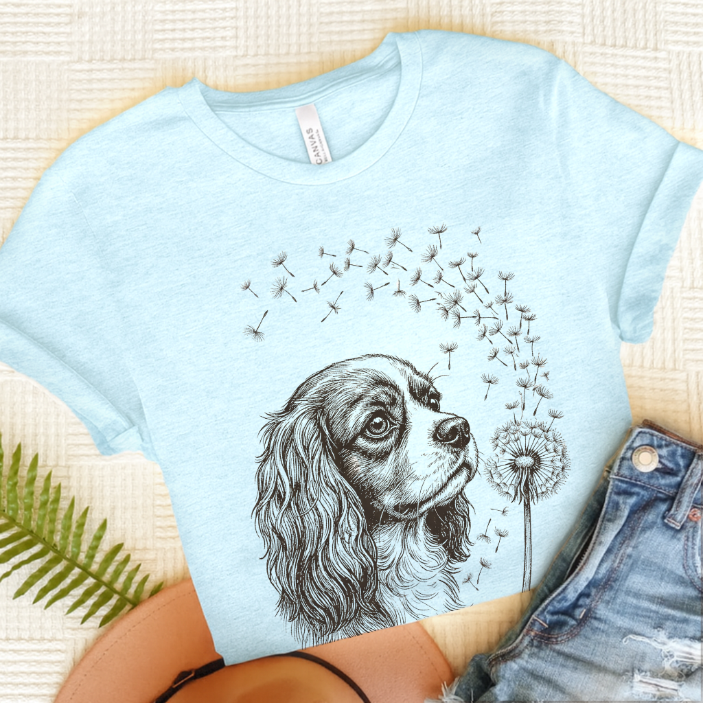 Cavalier Dandelion Gardening Unisex TShirt Heather Ice Blue
