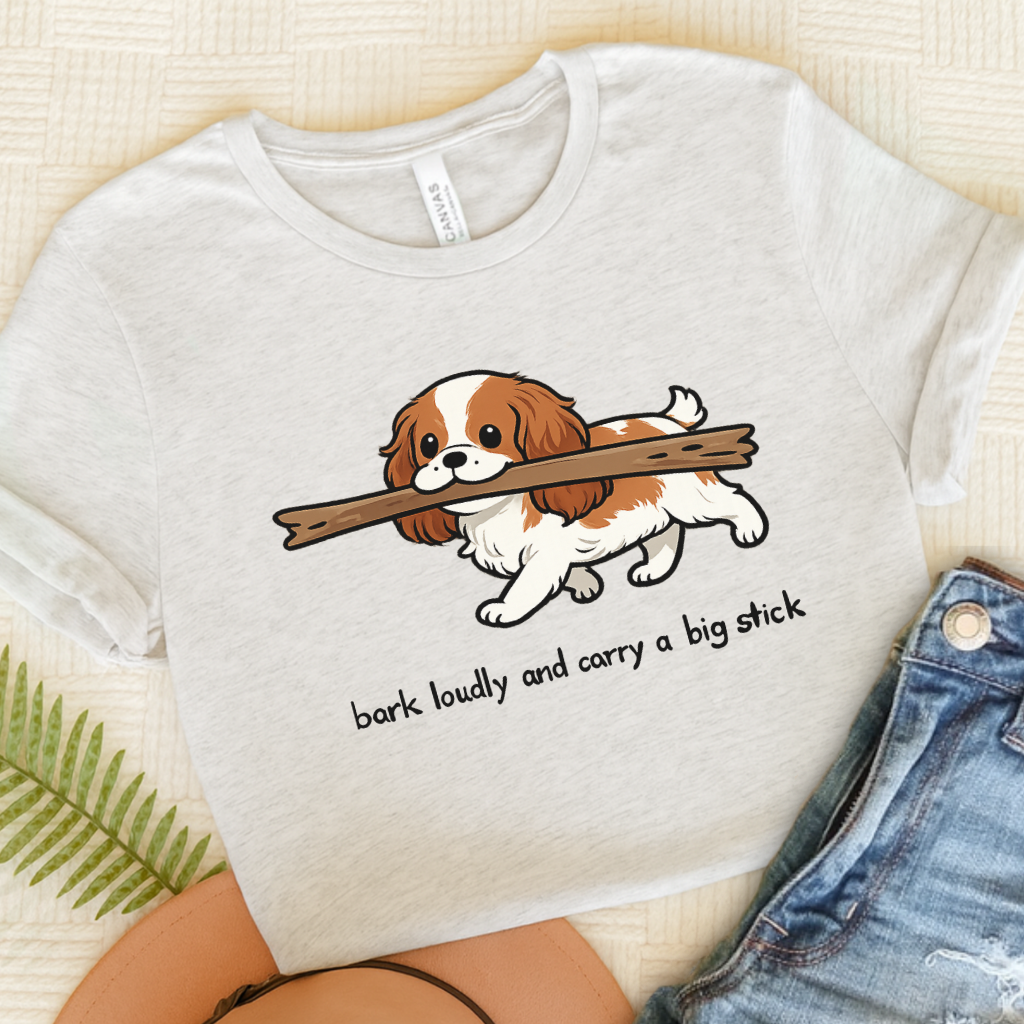 Personalized Cavalier Big Stick Unisex TShirt Ash