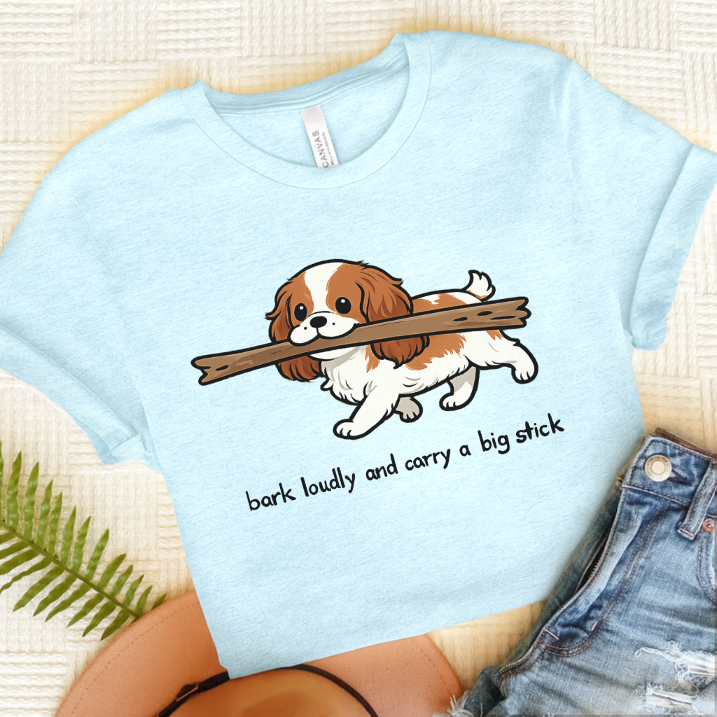 Personalized Cavalier Big Stick Unisex TShirt Heather Ice Blue