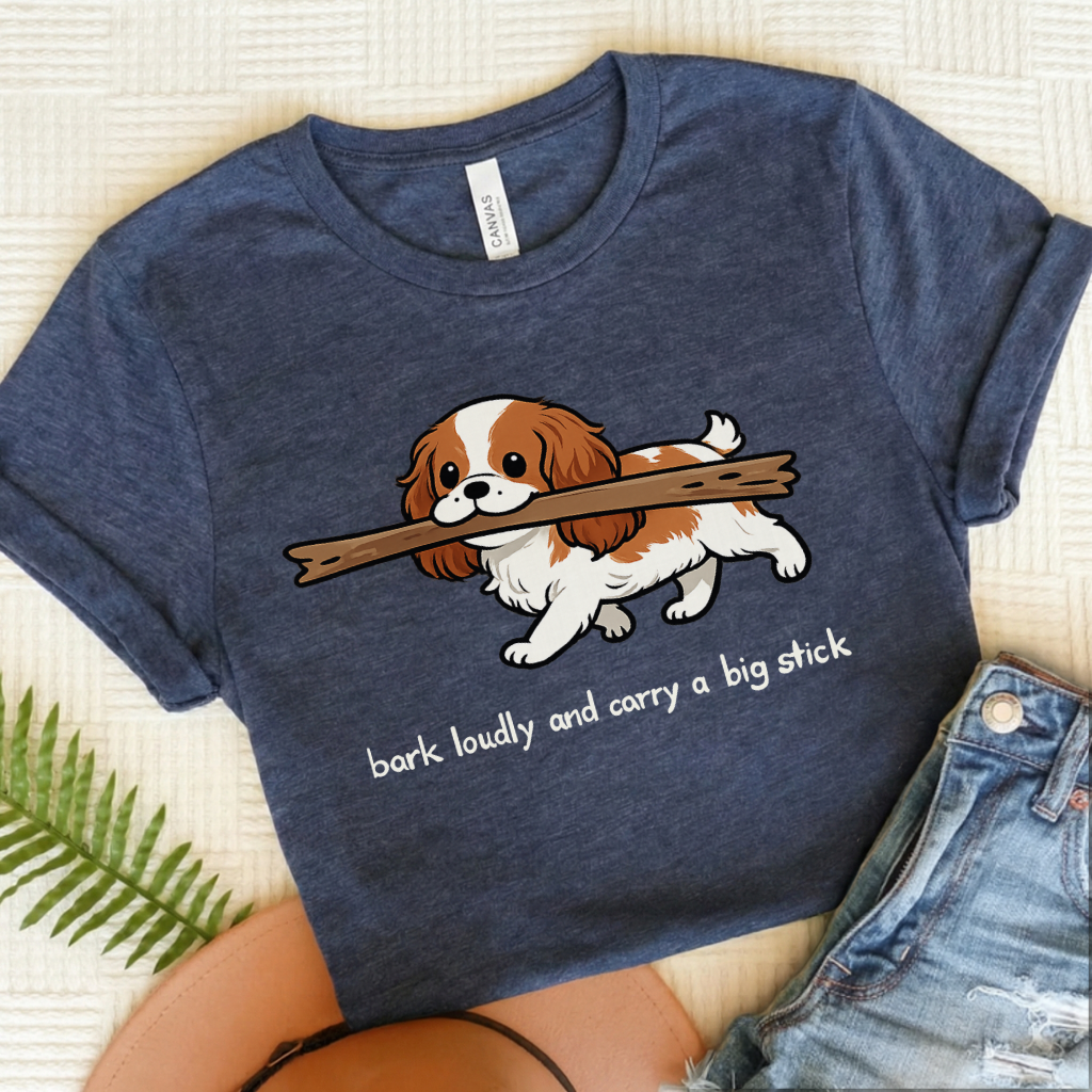 Personalized Cavalier Big Stick Unisex TShirt Heather Navy