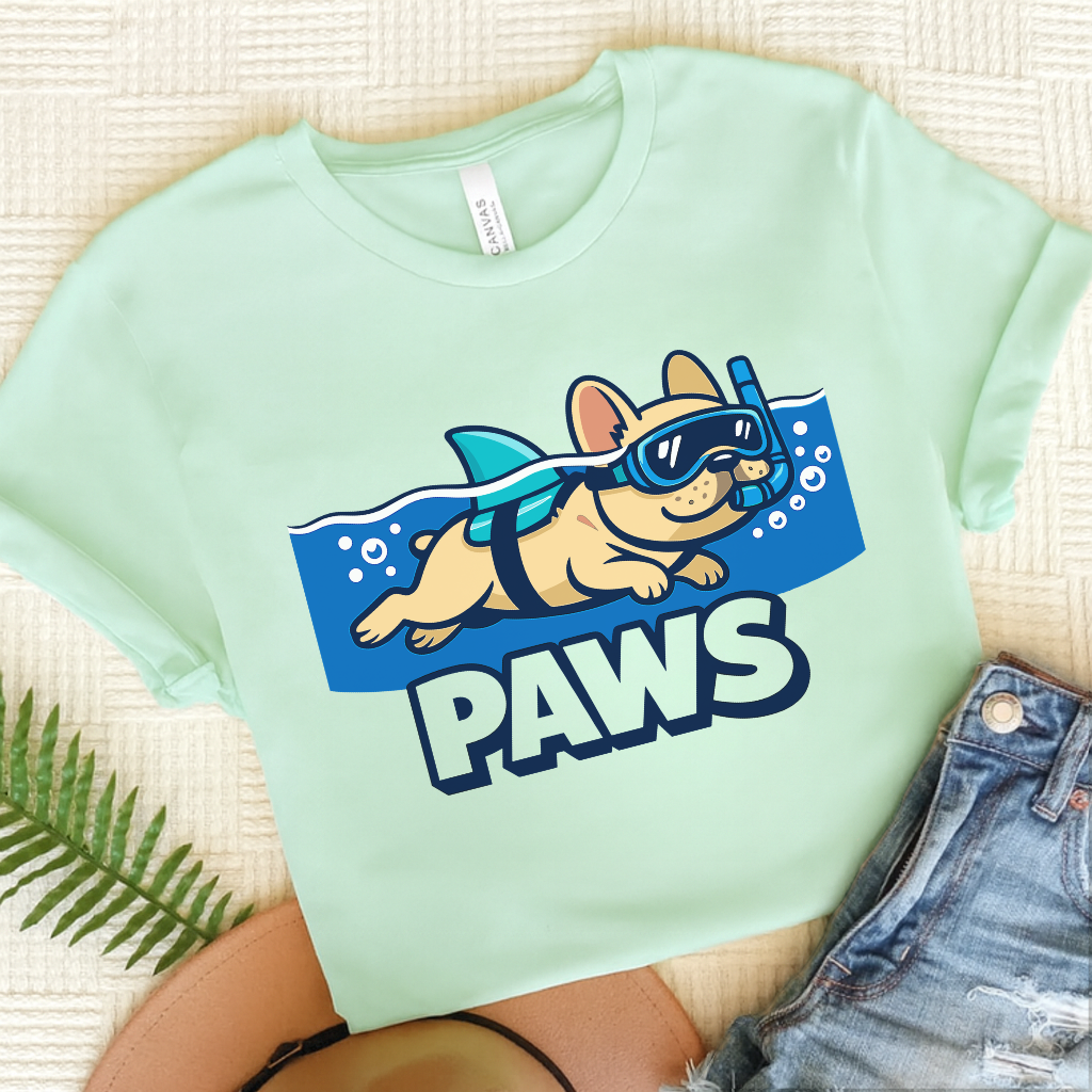 Fawn French Bulldog Shark Paws Unisex TShirt Heather Mint