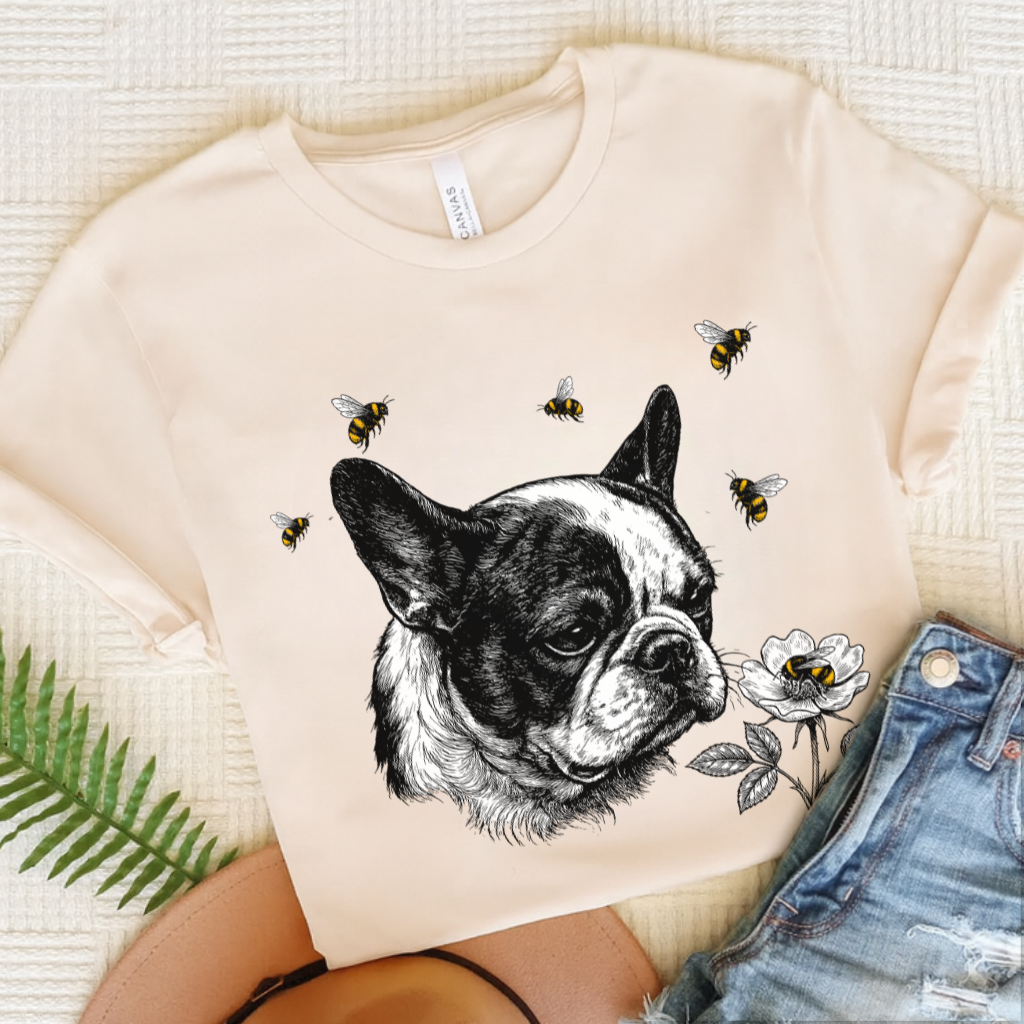 Piebald Frenchie Bumble Bee Gardening Unisex TShirt Natural
