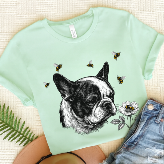 Piebald Frenchie Bumble Bee Gardening Unisex TShirt Heather Mint