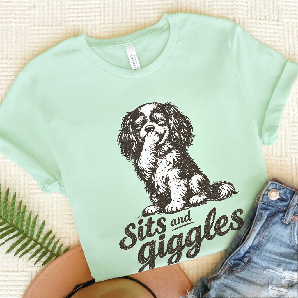 Cavalier Sits and Giggles Unisex TShirt Heather Mint