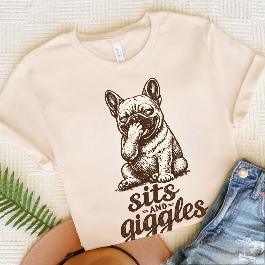 French Bulldog Sits and Giggles Unisex TShirt Natural
