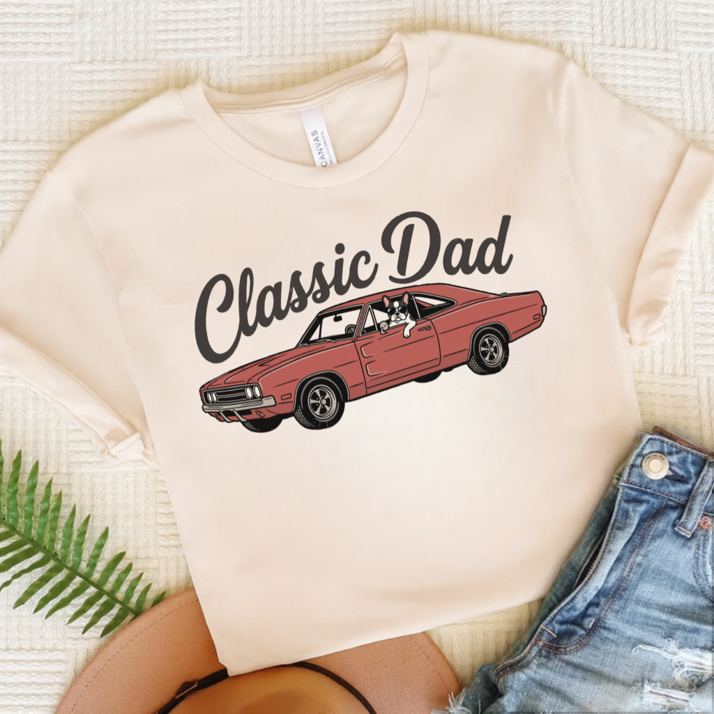 French Bulldog Classic Car Dad Unisex TShirt Natural