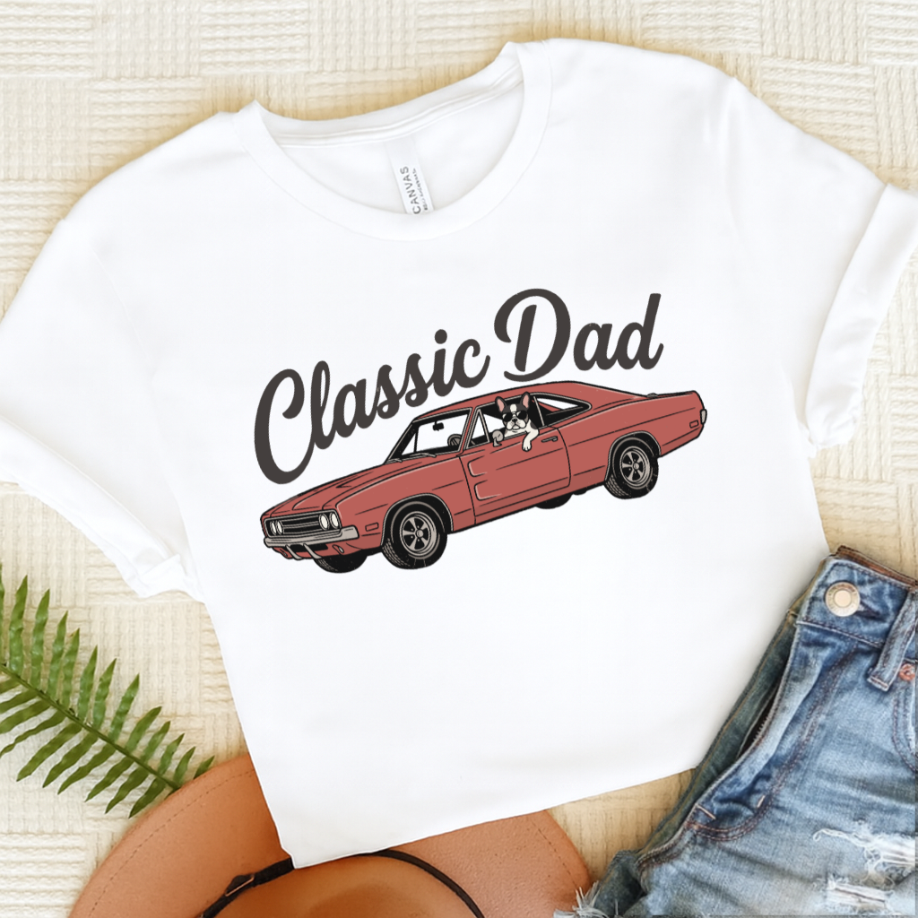 French Bulldog Classic Car Dad Unisex TShirt White
