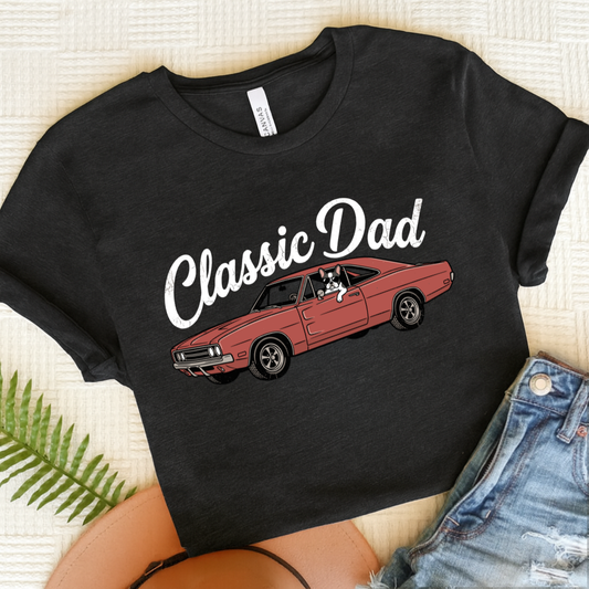 French Bulldog Classic Car Dad Unisex TShirt Dark Grey Heather