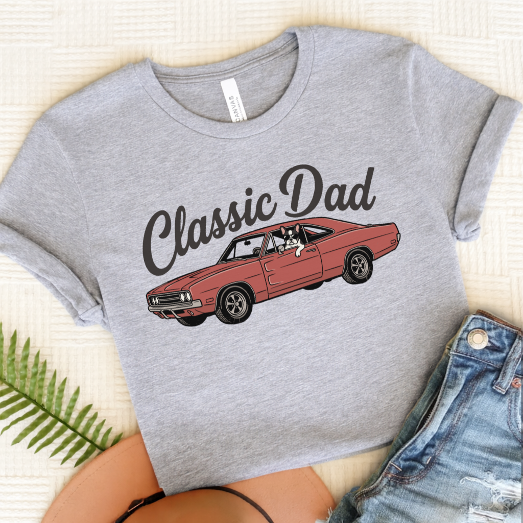 French Bulldog Classic Car Dad Unisex TShirt Athletic Heather