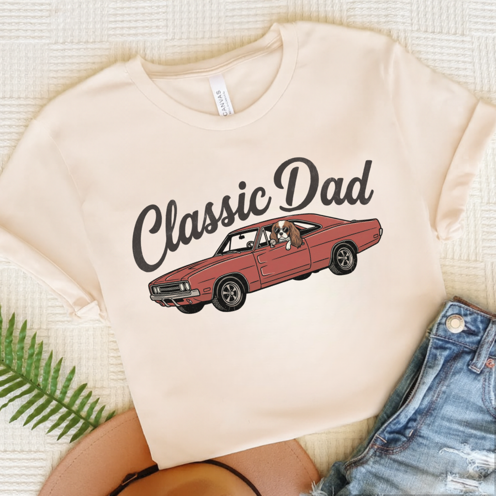 Personalized Cavalier Classic Car Dad Unisex TShirt Natural