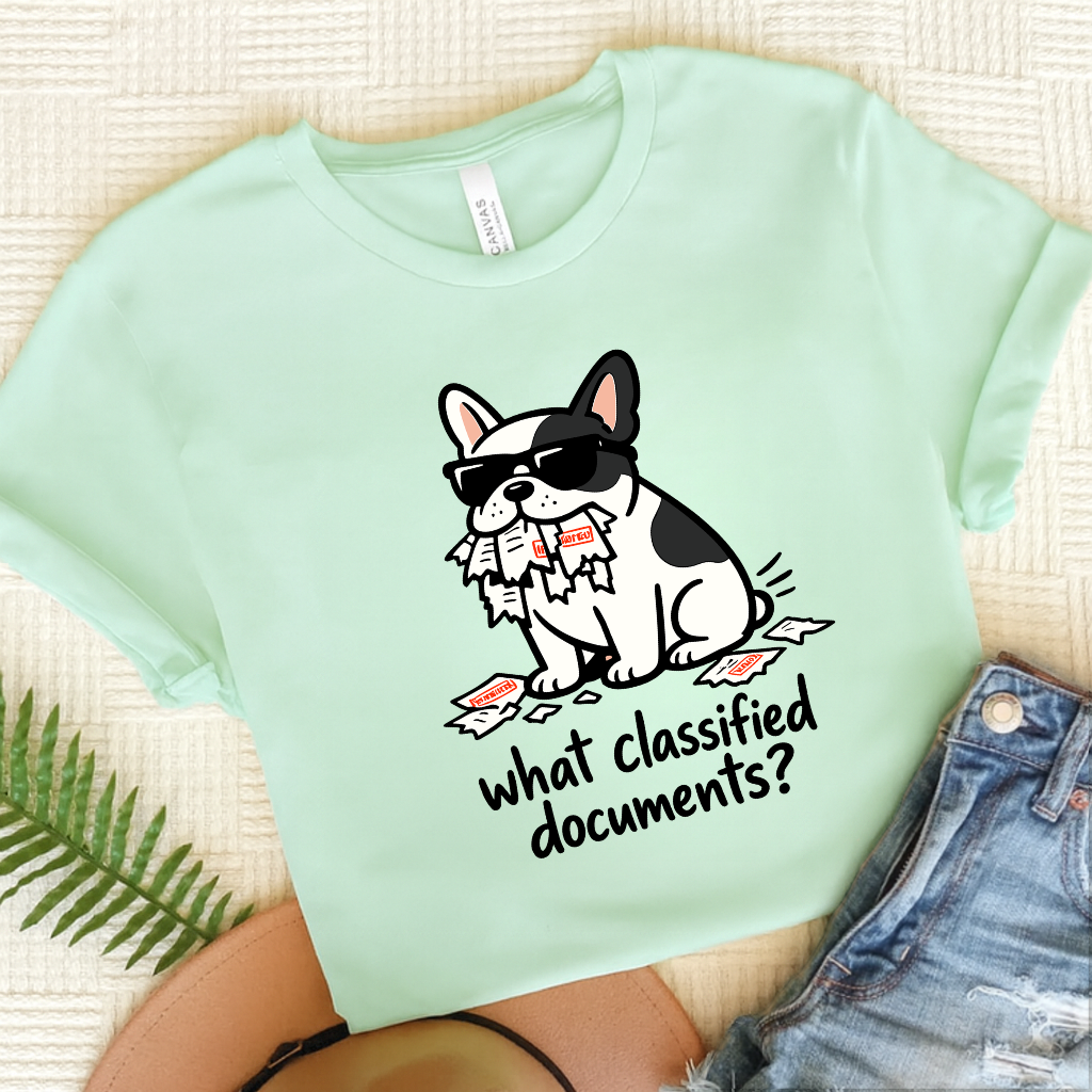 French Bulldog Classified Government Unisex Tshirt Heather Mint