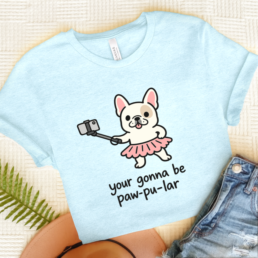 Personalized Frenchie Paw-Pu-Lar Unisex Tshirt Heather Ice Blue
