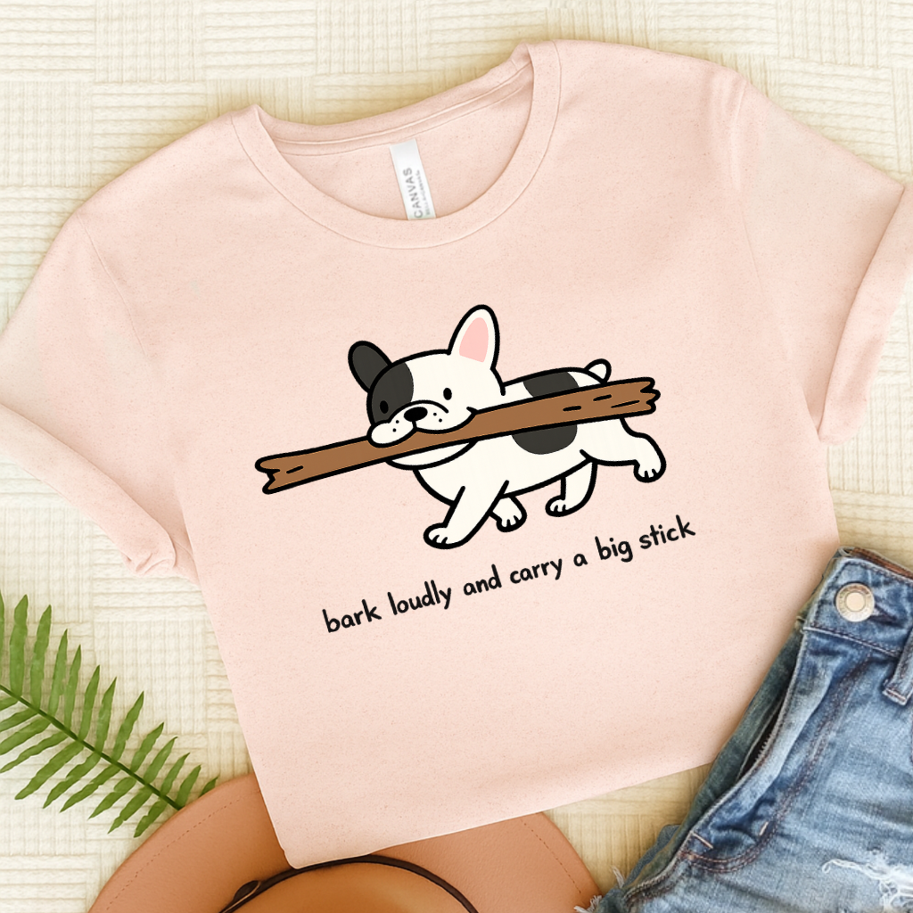 French Bulldog Carry Big Stick Unisex TShirt Soft Pink