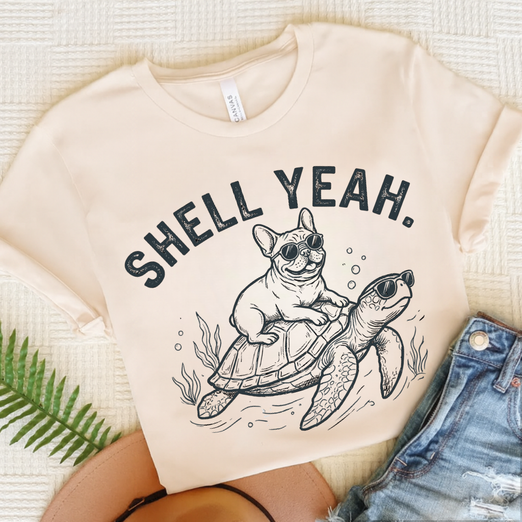 French Bulldog Turtle Ocean Unisex TShirt Natural