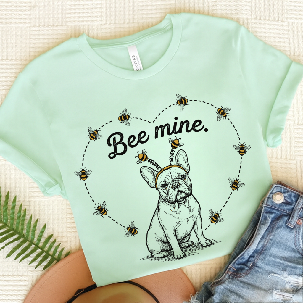 French Bulldog Bee Mine Garden Unisex TShirt Heather Mint