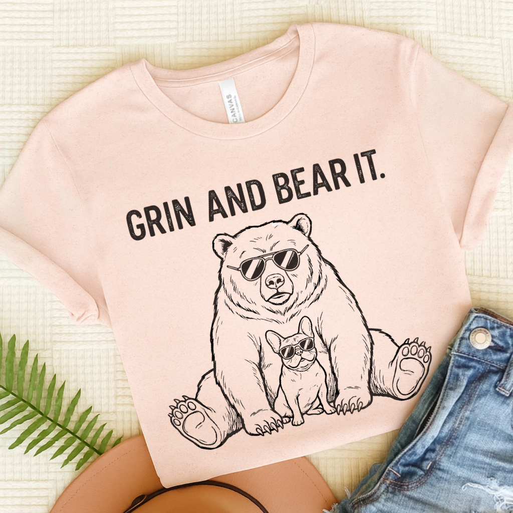 French Bulldog Grin Bear It Unisex TShirt Soft Pink