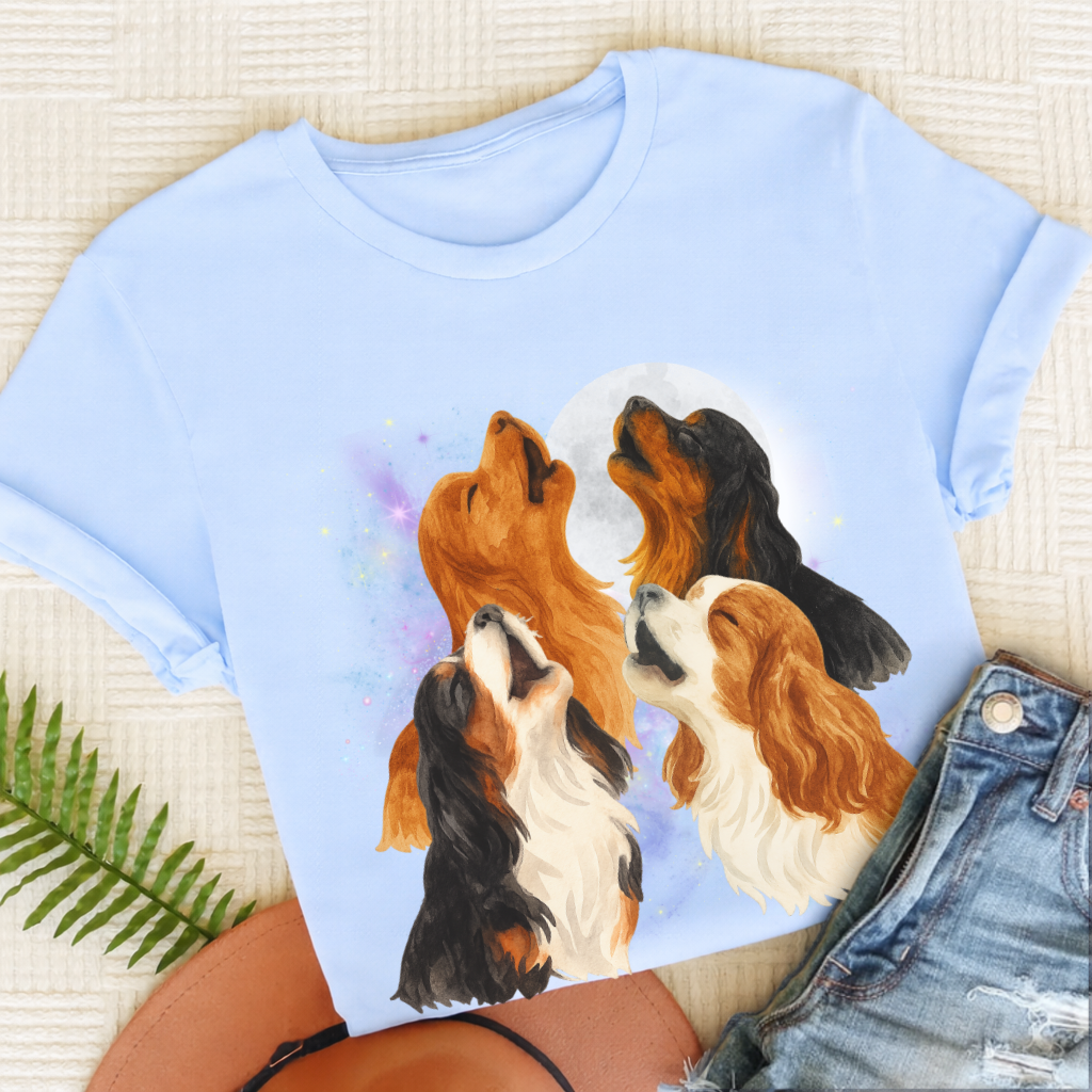 Cavalier King Charles Howling Unisex TShirt Light Blue