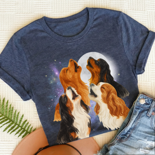 Cavalier King Charles Howling Unisex TShirt Heather Navy