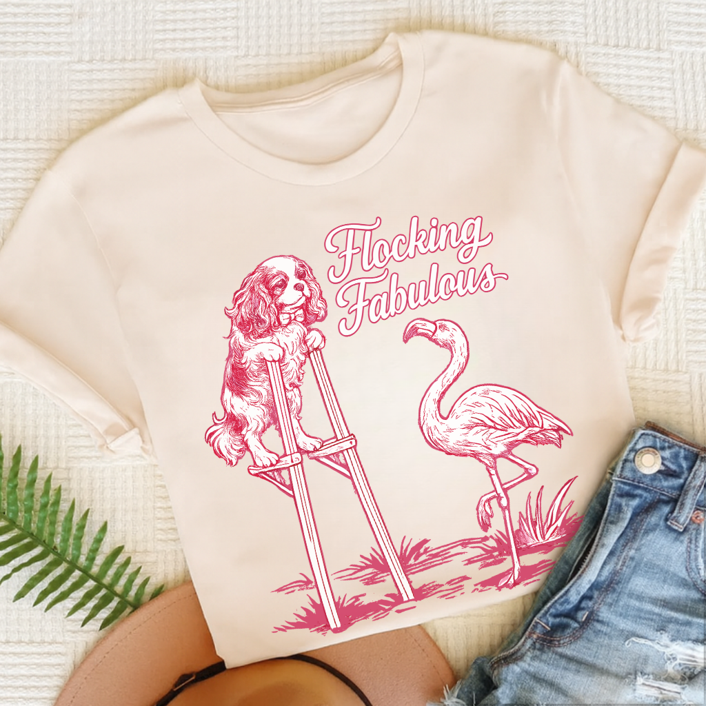 Cavalier King Charles Florida Flamingo Unisex TShirt Natural