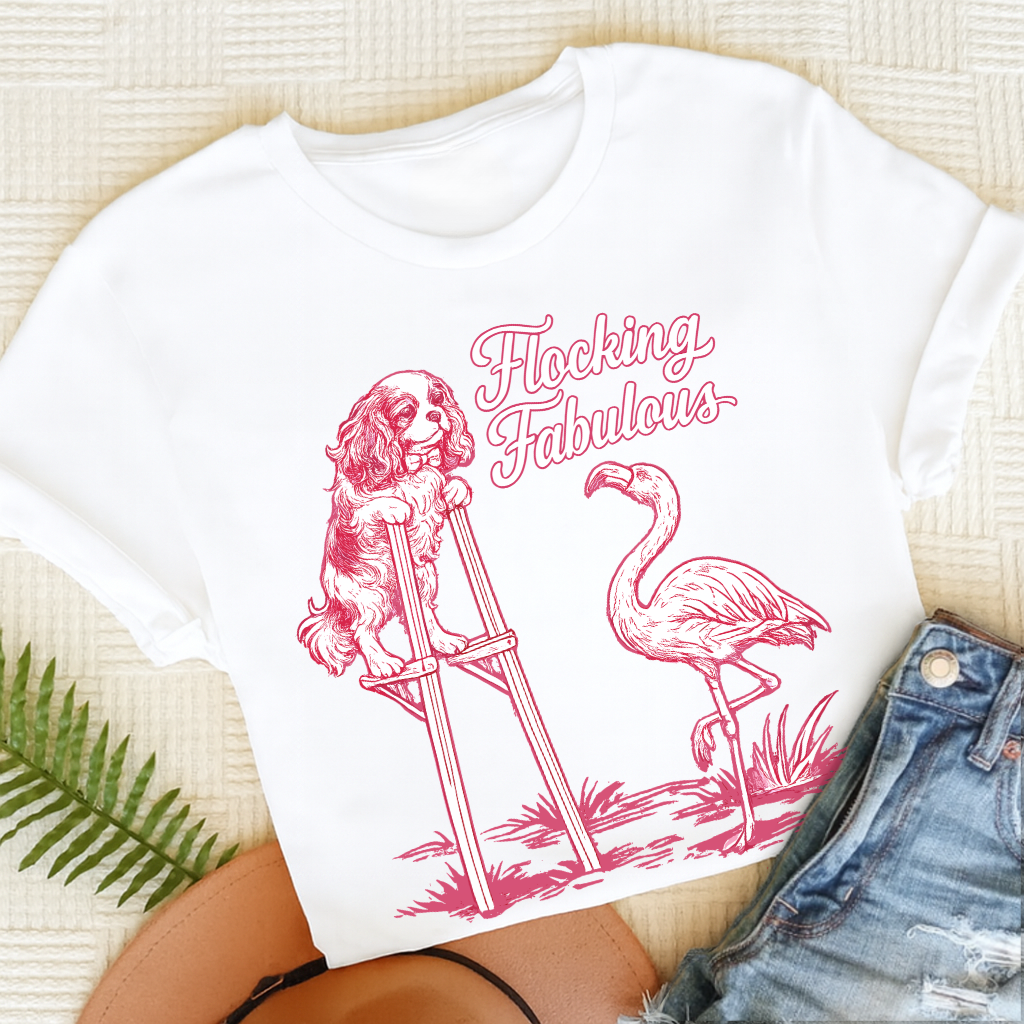 Cavalier King Charles Florida Flamingo Unisex TShirt White