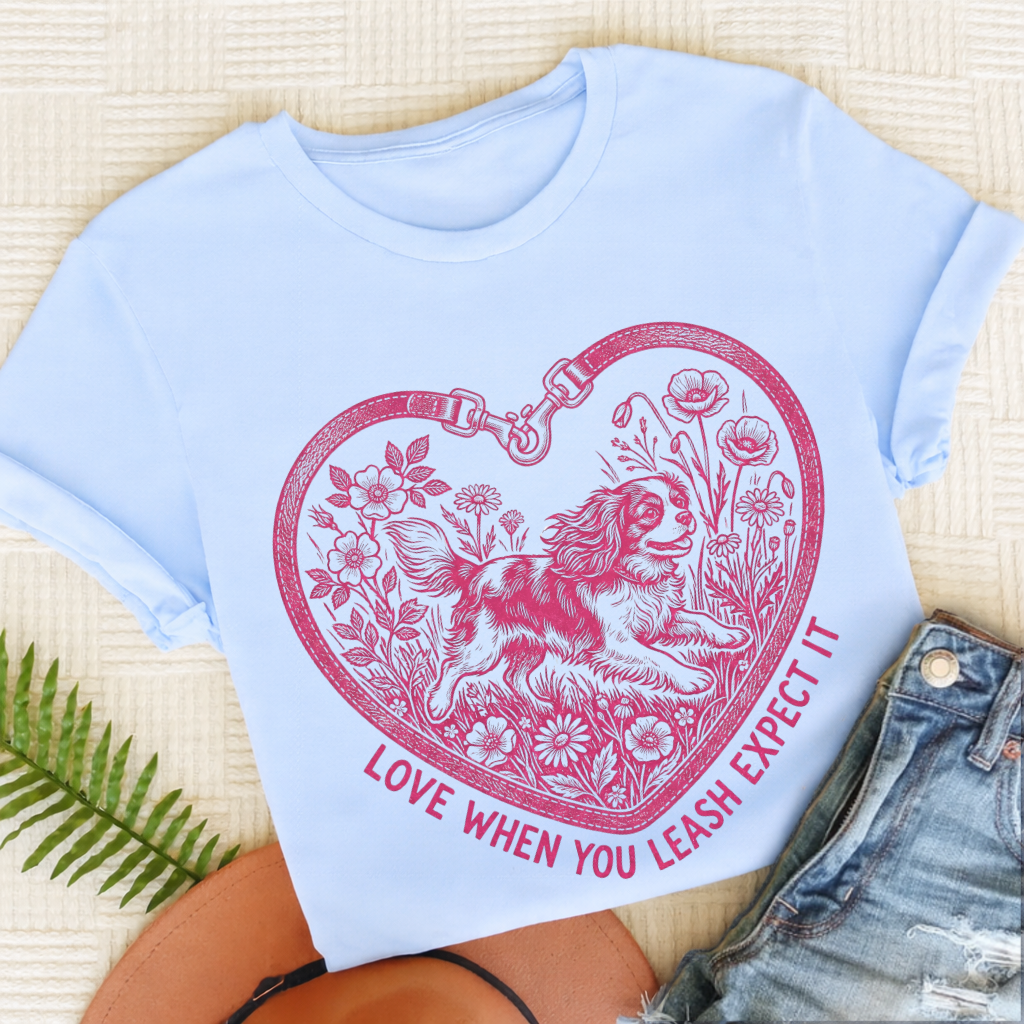Cavalier Love Leash Unisex TShirt Light Blue