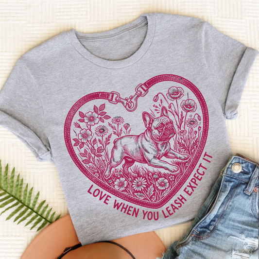 French Bulldog Love Leash Unisex TShirt Sport Grey