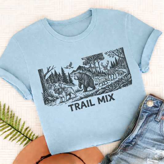 French Bulldog Trail Mix Unisex TShirt Comfort Colors Chambray