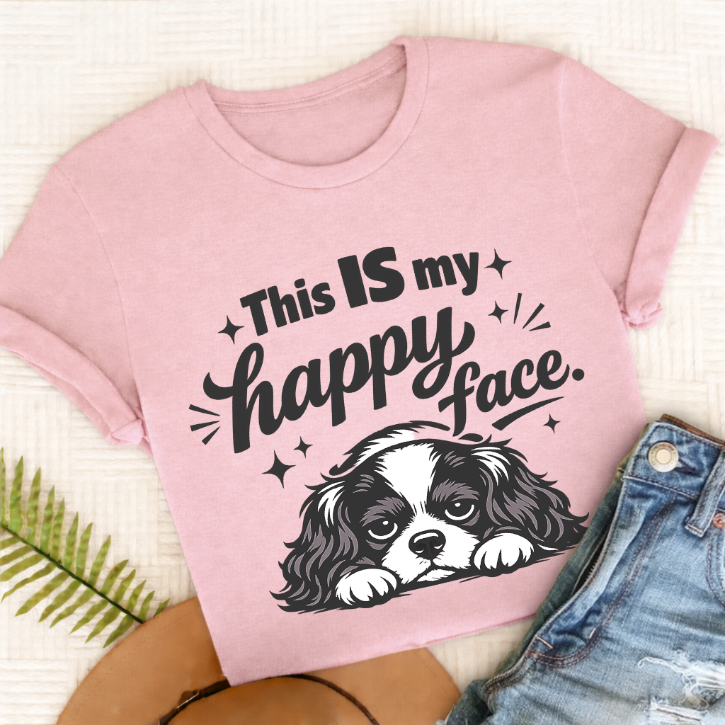 Cavalier Happy Face Unisex TShirt Comfort Colors Blossom