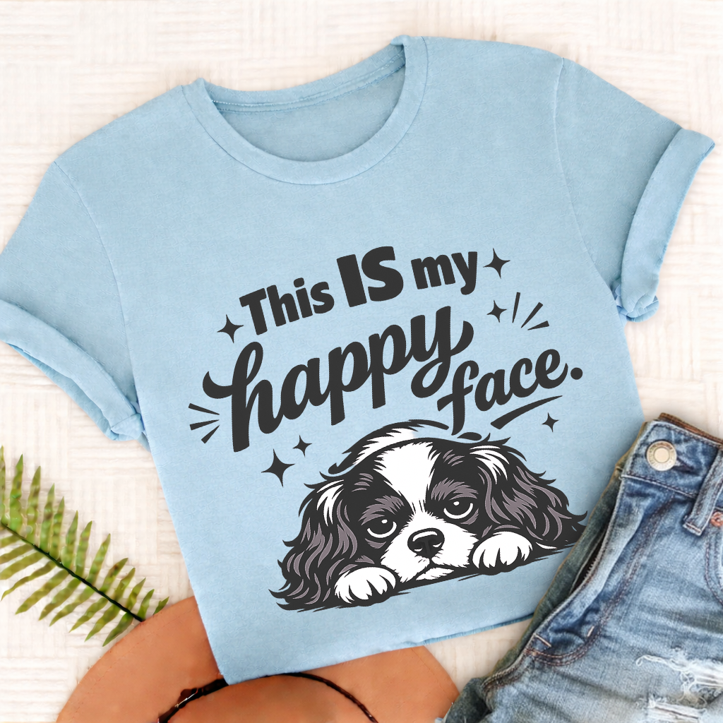 Cavalier Happy Face Unisex TShirt Comfort Colors Chambray