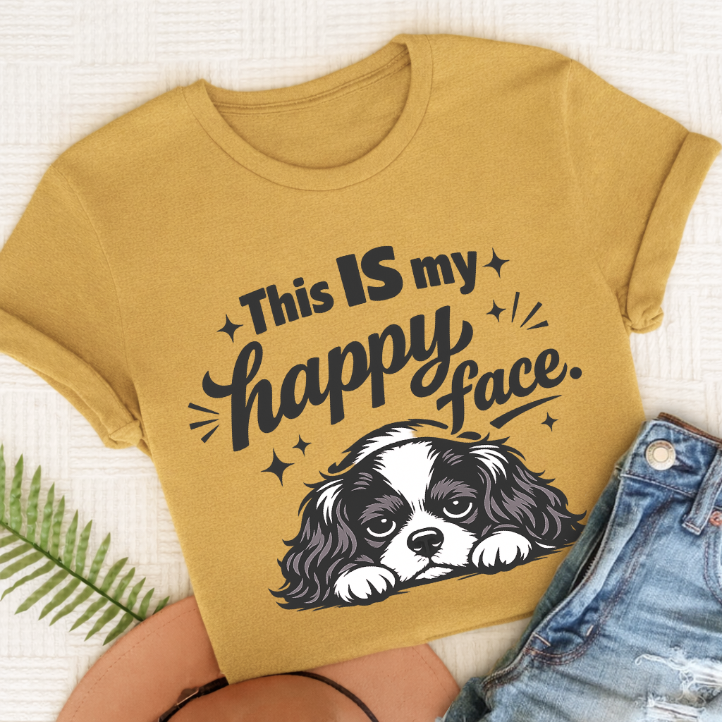 Cavalier Happy Face Unisex TShirt Comfort Colors Mustard