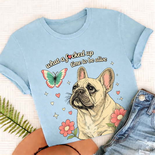 Personalized French Bulldog Crazy Time Unisex TShirt Comfort Colors Chambray