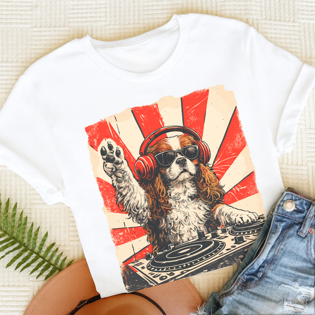 Blenheim Cavalier Funny Music DJ Unisex TShirt White