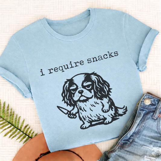 Cavalier King Charles Require Snacks Unisex TShirt Comfort Colors Chambray