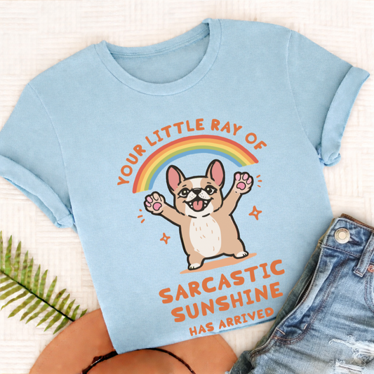 Personalized Frenchie Ray of Sunshine Unisex TShirt Comfort Colors Chambray