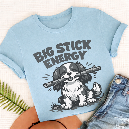 Cavalier Big Stick Energy Unisex TShirt Comfort Colors Chambray