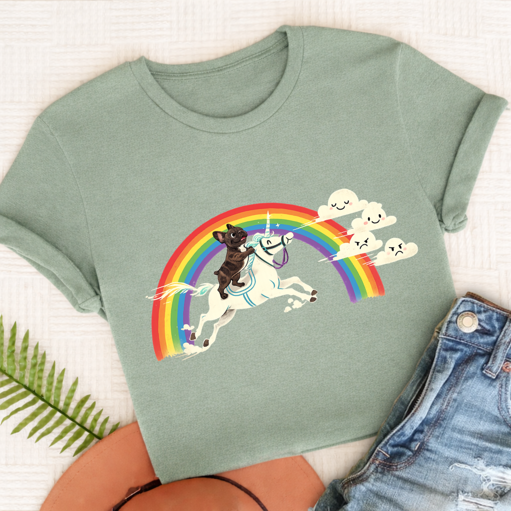 Personalized Frenchie Rainbow Unicorn Unisex Tshirt Comfort Colors Bay