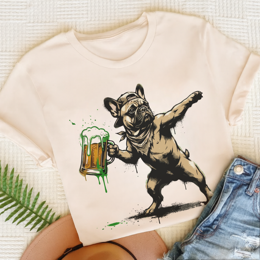 Personalized Frenchie Beer Launch Unisex TShirt Natural