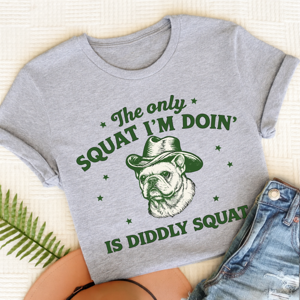 French Bulldog Funny Diddly Squat Unisex TShirt Sport Grey